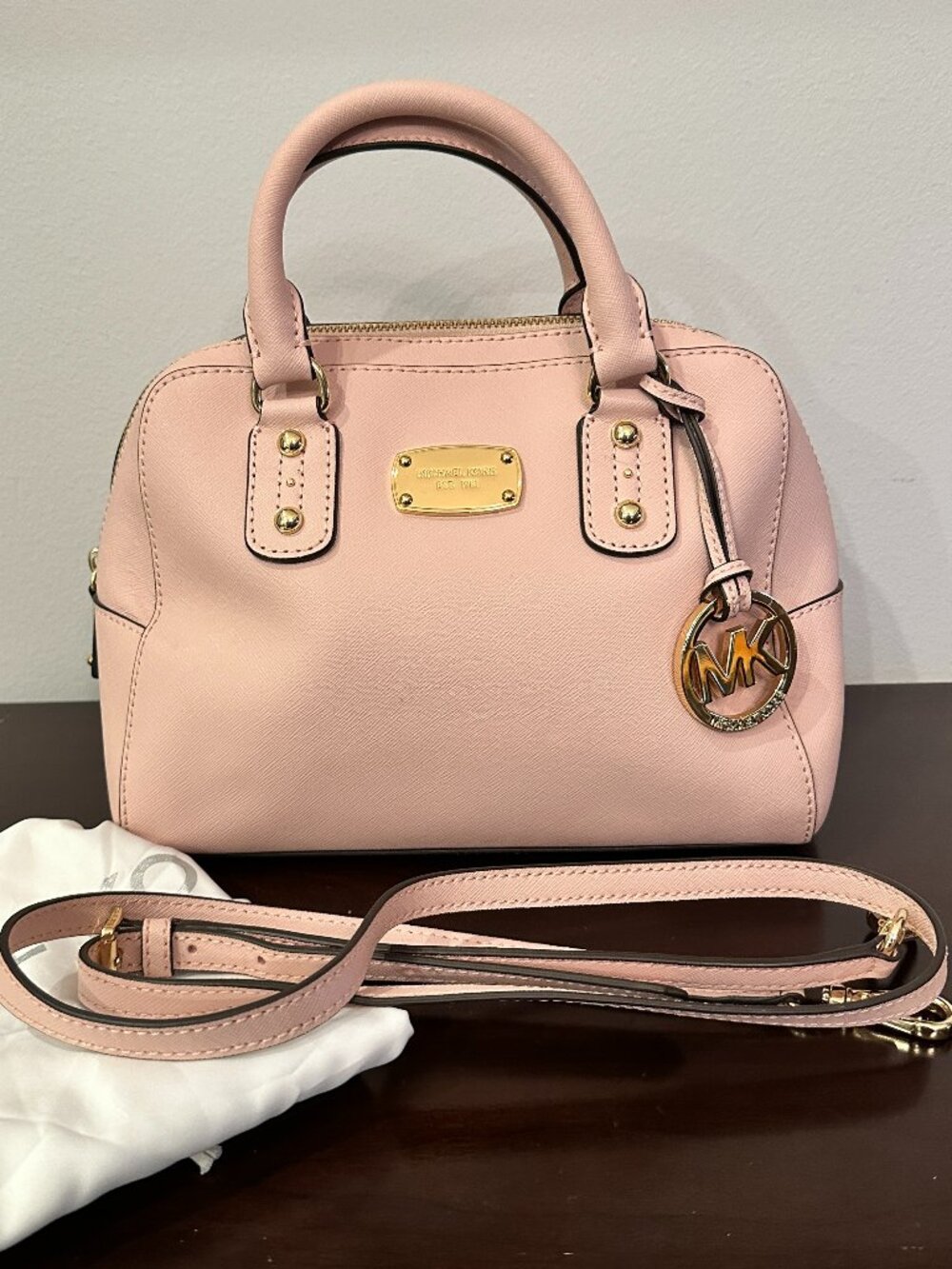 Michael Kors Blush Pink Saffiano Leather Crossbody Zip Bag Small Satchel